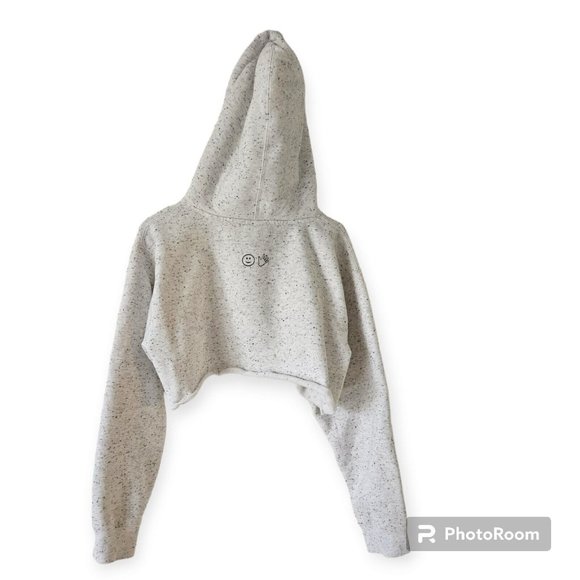 Glossier Cream Speckled Cropped Longsleeve Hoodie Size Small - Picture 2 of 5